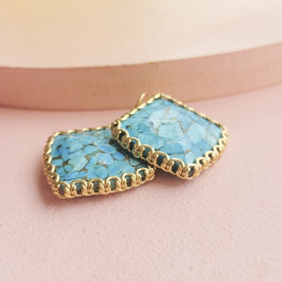 Alicia Bonnie - Harper Bronze Veined Turquoise Gold Earrings - NEW - Picture 2 of 4
